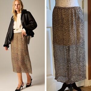 J. Crew Gwyneth Layered Slip Skirt Leopard Animal Print Silky Crinkle Chiffon S
